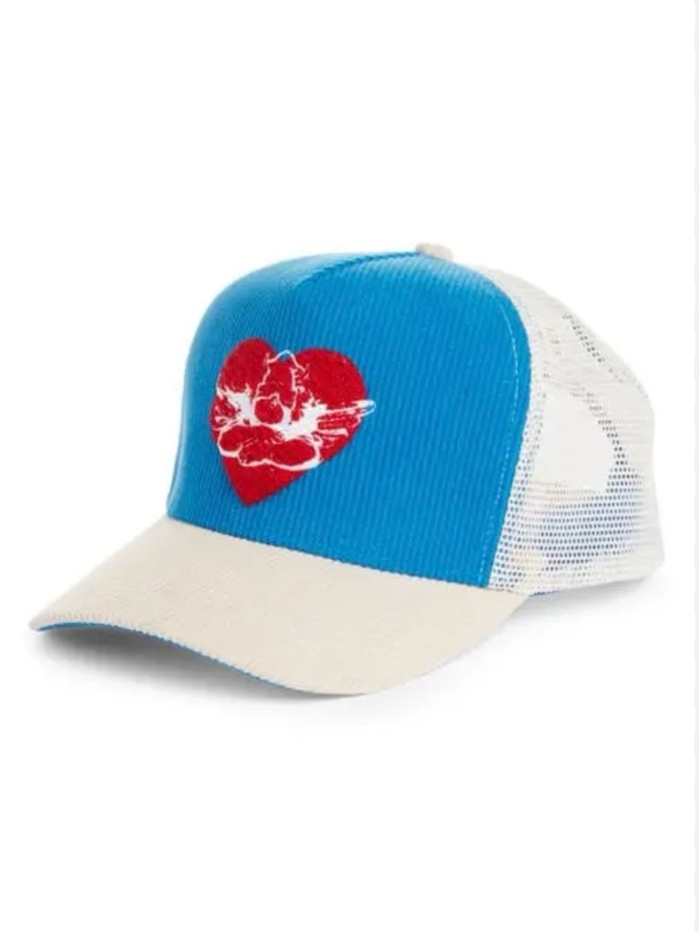 NEW Boys Lie Yours Truly Corduroy Trucker Hat Blue Red Heart Unisex Cap Sand